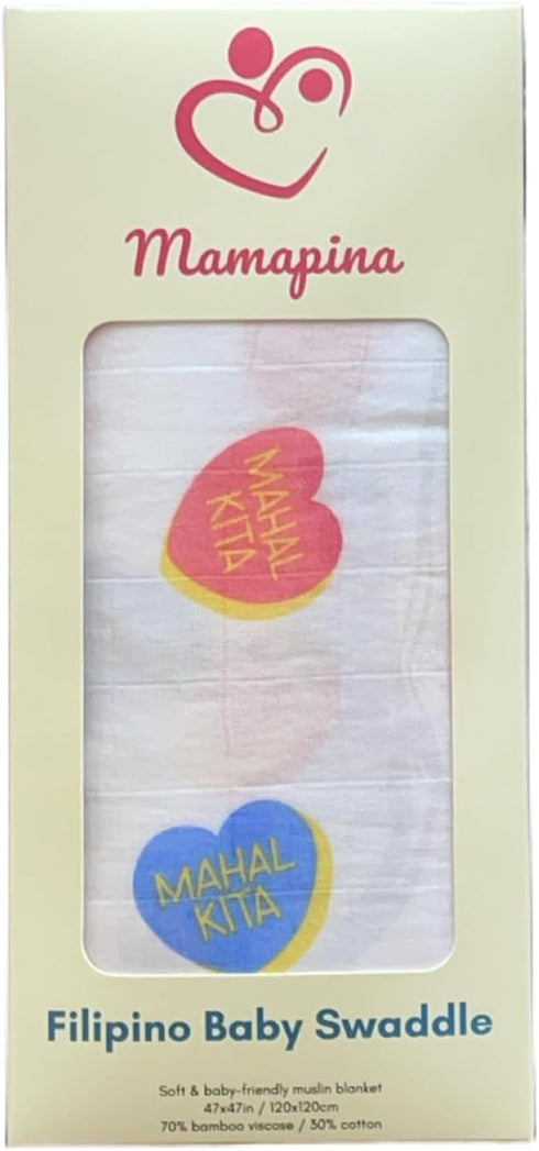 Filipino Mahal Kita Swaddle Blanket - Bamboo Viscose and Cotton Muslin Baby Receiving Blanket | Soft, Breathable & Skin-Friendly Baby Wrap...
