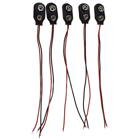 I Type 9V Battery Buckle Snap Connector 15cm Clip Tight Pre Stripped Ends Easy to Solder Access Better Leather Housing 2 Straight Long Cable Wires...