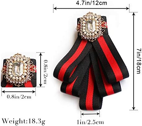 Women Bow Tie with Brooch Vintage Crystal Pre Tied Ribbon Bow Brooch Neck Tie for Wedding Party ceremony...