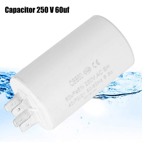 CBB60 Run Capacitor, AC 250V 60uF Motor Run Start Capacitor Frequency 50/60Hz 2 Pin for Motor Air Compressor...
