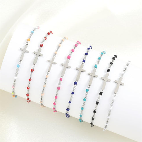 UILZ Dainty Beads Cross Bracelet for Women 18K Gold Plated Minimalist Bead Cross Bracelet Christian Bracelet Gifts Religious Cross Jewelry for Rel...