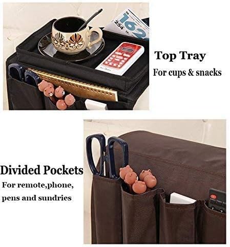 6 Pockets TV Remote Control Organizer, Home Sofa Console Folding Table Slipcover Drapes Over Arm Caddy Holder Desk Chair Armrest Hanging Storage B...