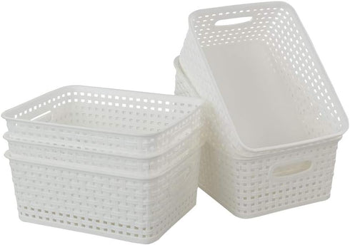 Plastic Weave Storage Basket Bin, 10" x 7.5" x 4", 6 Pack...