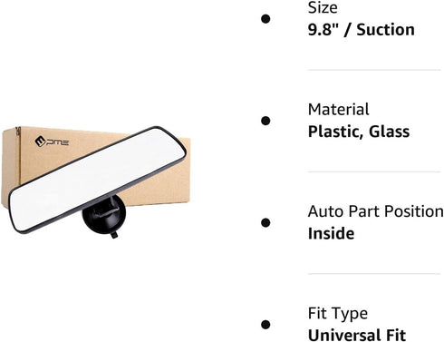 Car Rear View Mirror 9.8” Day/Night Rearview Mirror, Universal Anti-glare Truck Mirror Interior Suction Cup Wide View Mirror - Deluxe Version,Plai...