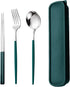 Travel Utensils, Stainless Steel 4pcs Cutlery Set Portable Camp Reusable Flatware Silverware, Include Fork Spoon Chopsticks with Case?Dark green?...