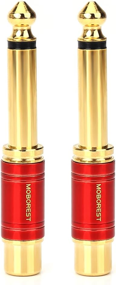 MOBOREST 1/4 in to RCA Female Pure Copper Adapter, 6.35mm Mono TS Plug Male 1/4 inch to RCA Female Stereo Interconnect Audio Adapter, (Red-2Pack)...
