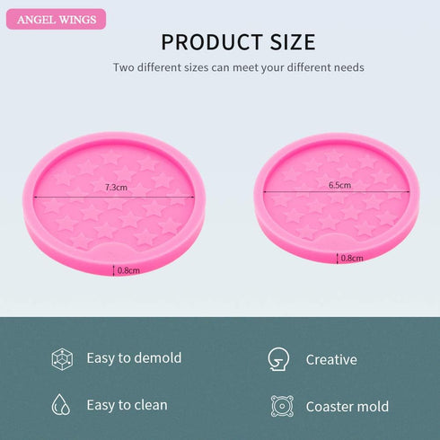 2PCS Car Coaster Molds Diameter 2.5/2.8 inches Round Coaster Silicone Mold Star Pattern Super Glossy Resin Silicone Mold DIY Epoxy Mould Polymer C...