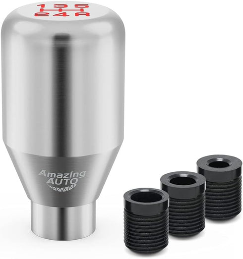 (Silver) 5 Speed Weighted Manual Universal Automatic Shifter Shift Knobs Lever with 3 Adapters Fit Compatible with Manual Cars Most Automatic Cars...