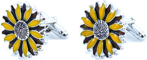 Sunflower Yellow Flower Pair Cufflinks in a Presentation Gift Box & Polishing Cloth...