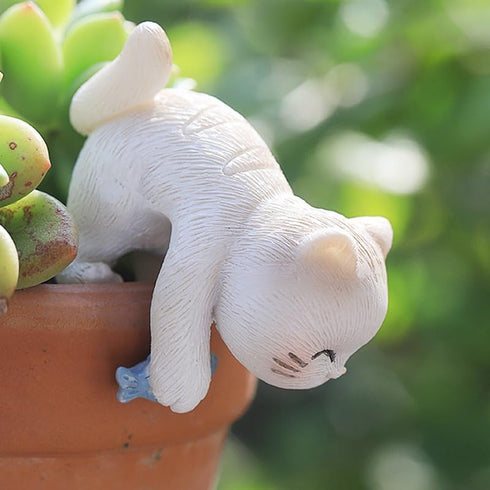 Miniature Hanging Cat Figurines Flower Pot and Vase Hugger Cute Resin Kitten Bonsai Terrarium Edge Decor Planter Pot Hanger Fairy Garden Ornaments...