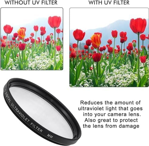 Acuvar 55mm and 58mm Multi-Coated 3 Piece Filter Kit (UV-CPL-FLD) for Nikon D3500, D5600, D3400 DSLR Camera with Nikon 18-55mm f/3.5-5.6G VR AF-P ...