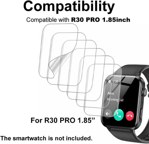 Compatible with IOWODO R30 Pro 1.85”, Soft Smart Watch Screen Protector, TPU, 6-pack, Full Coverage, Bubble Self-healing...