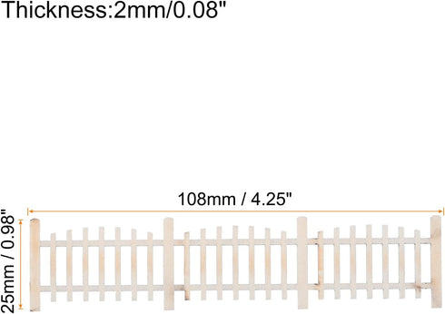 MECCANIXITY 2pcs 4.25 Inch Miniature Garden Fence, Mini Ornament Wood Picket Fence Decorative for Dollhouse, Home, DIY 0.08" Wood Simple Style...