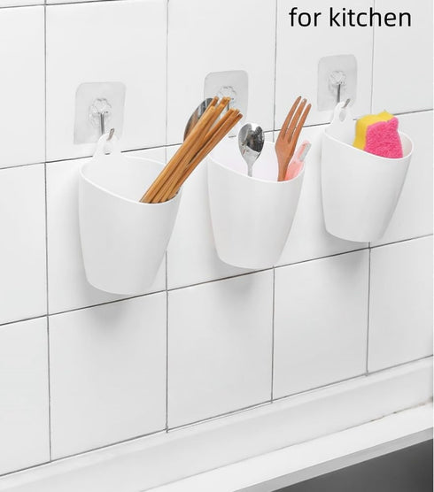 3 Pack Wall Mount Makeup Holder Organizer,Hanging Plastic Wall Storage Cup Holder for Makeup Brush,Toothbrush,Lipstick,Eyeliner,Cosmetic,Multi-Fuc...