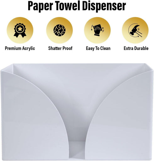 Paper Towel Holder Dispenser for Countertop, Kitchen or Bathroom - White Acrylic Napkin Holders Great Disposable Hand Towel Tray for Z-Fold, C-Fol...