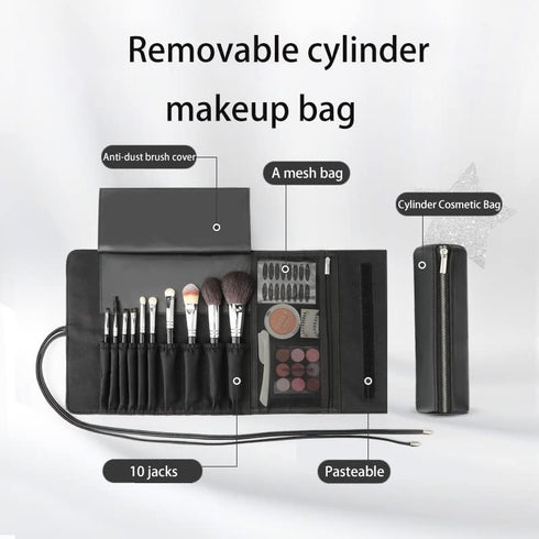 Makeup Brush Organizer with Lid,Makeup Brush Holder Case Dustproof Black,Make Up Brush Bag Pouch with Cover Trave...