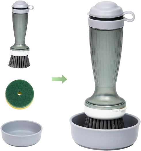 CQT Dish Brush with Soap Dispenser for Dishes, Kitchen Sink, Pot, Pan Scrubbing, 1 Brush 2 Refills...