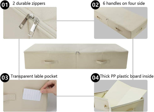 39.4" Ultra-Length Foldable & Washable Underbed Storage Organizer Containers for Clothing, Shoes, Bedding - Ideal for Bedroom, College Dorm (Black...