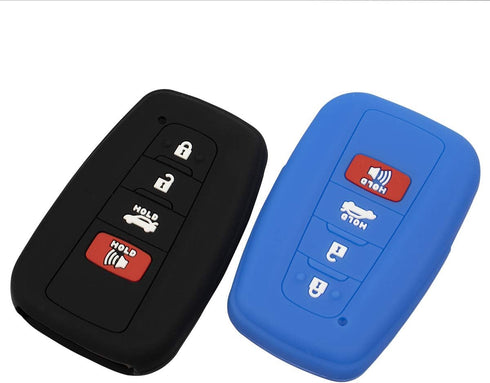 Lcyam Silicone Key Fob Cover Compatible with Toyota 4Runner RAV4 XLE Highlander XSE Camry SE Prius CHR Corolla ( Black Blue, 4 Button)...