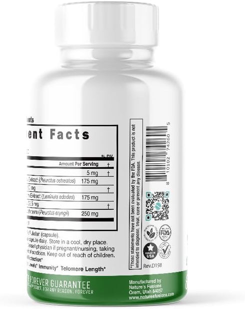 Nutri L Ergothioneine Supplements With Organic Mushroom Complex - 5mg L-Ergothioneine & 600mg Organic Mushroom Extracts, Organic Oyster, Organic S...