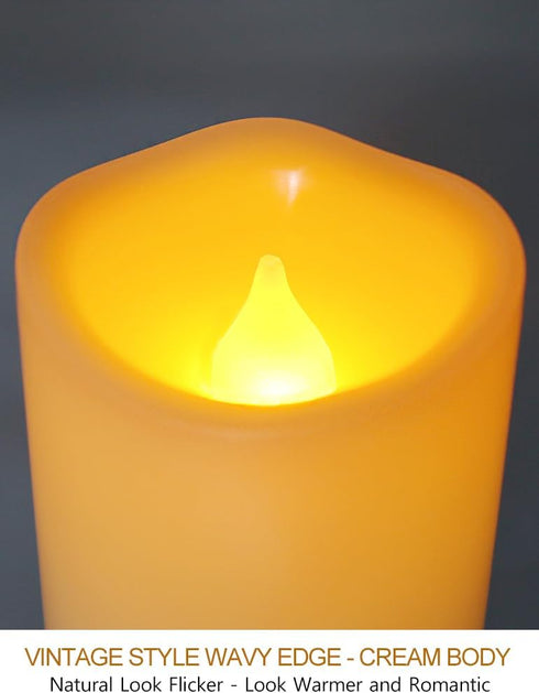 2-Pack Outdoor LED Pillar Candles with Timer and Remote - IP64 Waterproof Battery Operated 2x5 LED Pillar Candles Cream Body Wavy Edge...