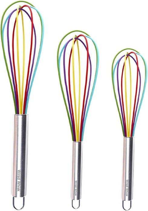 Silicone Whisk Set - Non-Scratch Set of 3 - Mini & Small Sizes - Stainless Steel Whisk - Cookware Wisking Tool...