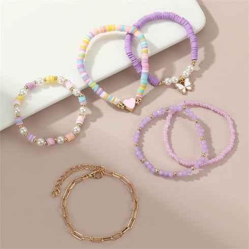 Pingyongchang Bohemian Stackable MultiLayer Beaded Heishi Bracelets Set for Women Butterfly Pearl Crystal Vinyl Clay Disc Surfer Stretchy Stretch ...