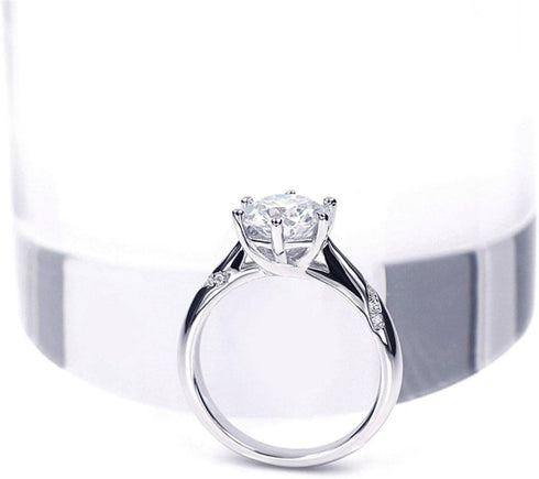 0.5 CT Round Moissanite Engagement Rings for Women 925 Silver Plated 18K White Gold Solitaire Band DEF Color VVS Clarity Moissanite Wedding band...