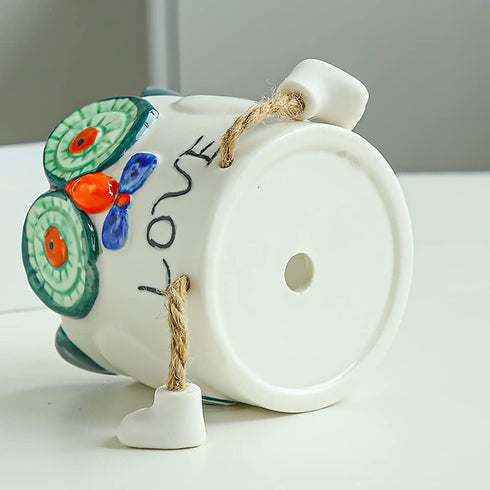 Smooth Glazed Ceramic Planter with Hanging Leg, Cute Cartoon Flower Plant Pots Drainage Hole Small Succulent Pots for Mini Flower Planters Cactus,...
