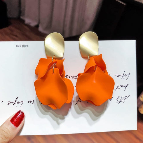 tenghong2021 Gold Metal Colorful Acrylic Rose Petal Earrings Dangle Exaggerated Flower Earrings Drop Statement Floral Tassel Earrings for Women-Or...