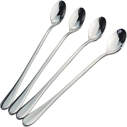 8 Inch Long Handle Spoon Iced Tea Spoons, 4pcs Coffee Spoon, Premium Stainless Steel Cocktail Stirring Spoons for Mixing, Tea, Ice Cream, Milkshak...