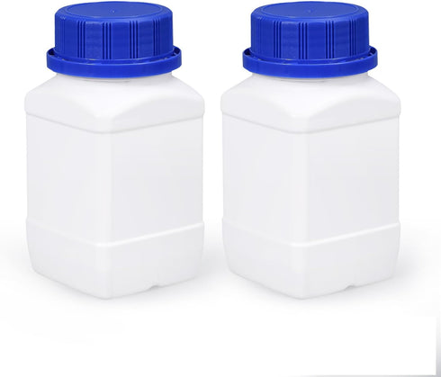 8.5oz Plastic Lab Chemical Reagent Bottles,Square Wide Mouth Liquid/Solid Sample Storage Container Sealing Bottles Blue with Anti-theft Cap (White...