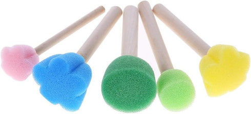10 Pcs Foam Sponge Brush with Wooden Handle Round Flower Multi Size Painting Tools for Kids Children DIY Acrylic Watercolor Varnishes Art Craft Pa...