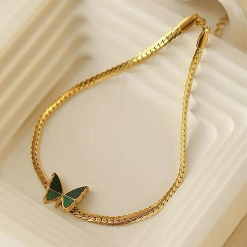 Green Butterfly Anklets for Women Waterproof Dainty 18k Gold Plated Ankle Bracelets Stainless Steel Cuban Link Foot Chain Anklet Summer Beach Foot...