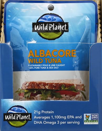 Wild Planet Wild Albacore Tuna, Sea Salt, Sustainably Wild-Caught, Kosher, Gluten Free, Keto and Paleo, 3rd Party Mercury Tested, 3 Ounce Pouch (P...