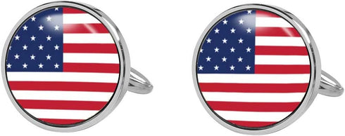 Stainless Steel Polished Round Photo Cufflinks With USA Flag Pattern...