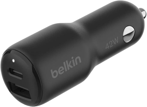 Belkin BoostCharge Dual Car Charger 42W w/Fast Charge USB-C 30W PPS & 12W USB-A Ports for Apple iPhone 15, 15 Pro, 15 Pro Max, iPhone 14 Series, i...