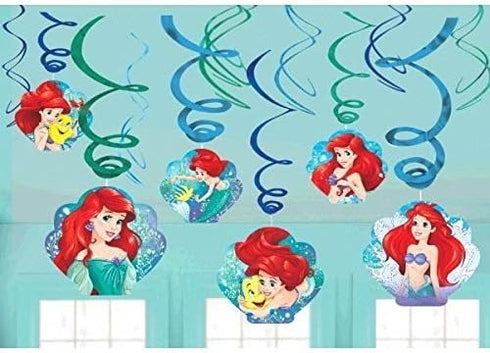 The Little Mermaid Disney Ariel Dream Big Party Foil Hanging Swirl Decorations / Spiral Ornaments (12 PCS) - Red, Green, Blue Cartoon Theme Party ...