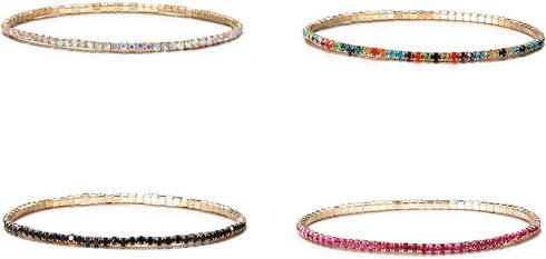 Pingyongchang Multicolor Rhinestone Bracelet Set for Women Crystal Tennis Bracelet Beaded Stretch Strand Stacked Bracelet 8 Pcs...