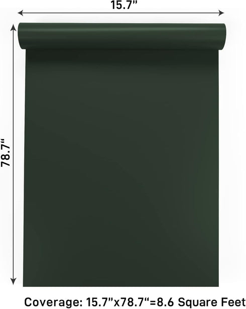 VaryPaper 15.7''x78.7'' Dark Green Contact Paper for Cabinets Drawers Waterproof Green Peel and Stick Wallpaper for Kitchen Green Removable Wallpa...