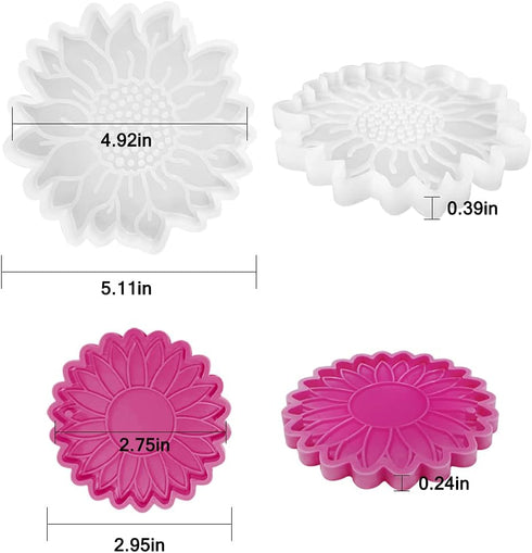 Sunflower Resin Coaster Molds Keychain Resin Molds, AFUNTA 4 PCS Non-Slip Epoxy Resin Mold for Coasters, Bowl Mat, DIY Craft Projects, Home Decora...