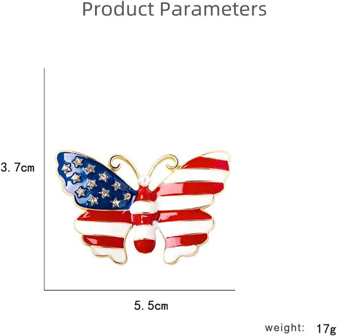 Butterfly USA Flag Brooch Pin for Women Gold Tone Fashion Rhinestone Star Blue Red Enamel 4th of July American Patriotic Medal Brooches Dress Acce...