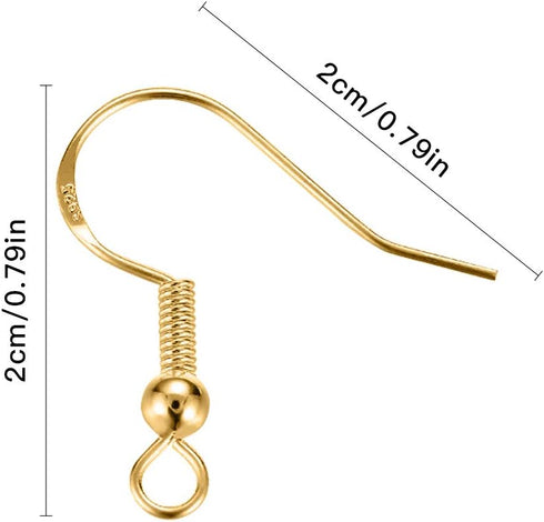 925 Sterling Silver Earring Hooks 200 PCS, Gold Earring Hooks for Jewelry Making, Hypoallergenic Fish Hook Earrings Making Kit, DIY Earring, with ...