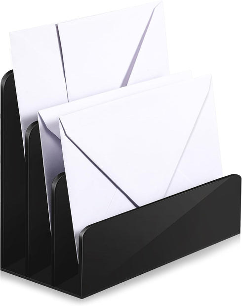 Black Desktop Mail Organizer Acrylic File Holder Acrylic File Organizer Multifunction Office File Sorter for Easy Access Office Home Letter Docume...