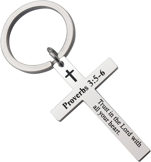 Bible Verse Cross Keychain Strength Bible Verse Stainless Steel Key Ring Christian Gift for Women Men...