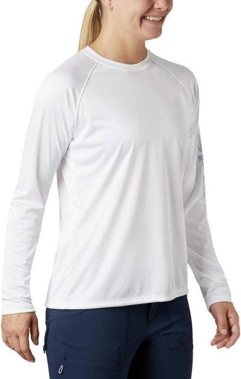 Columbia Women's Plus Size PFG Tidal Tee II Sun Protection Long Sleeve Shirt, White/Cirrus Grey Logo, 2X...