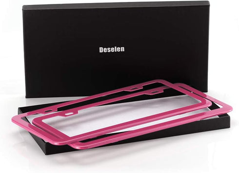Pink License Plate Frame, Metal Thin Stainless Steel with 2 Holes Screw Cap, 2 Pack (Pink (Women's Favorite))...