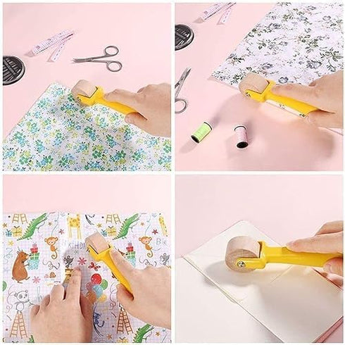 1Pc Yellow Mini Quilting Press Roll, Seam Roller Wallpaper Roller Pressing Wheel,Sewing Pressing Wheel,Seam Roller Sewing Notion Handmade Toolwood...