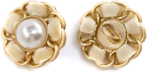 Faux Pearl Sewing Shank Buttons Hollow Edge Beige Velvet Interweave Metal Base 20 Pcs - 18mm, 23/32"...