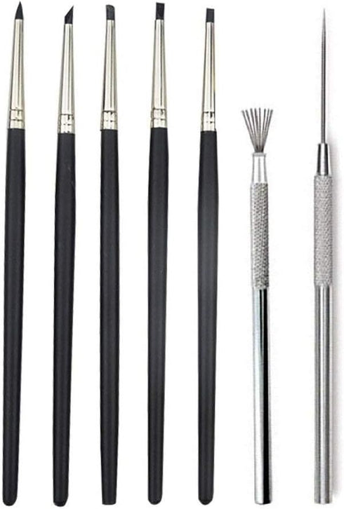 COMIART Artist Sculptural Supplies Tools Set,5pcs Size 0 Silicone Color Shaper Painting Brushes +1pcs Professional Detail Needle +1pcs Feather Wir...